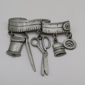 Vintage JJ Sewing Brooch Silver Tone